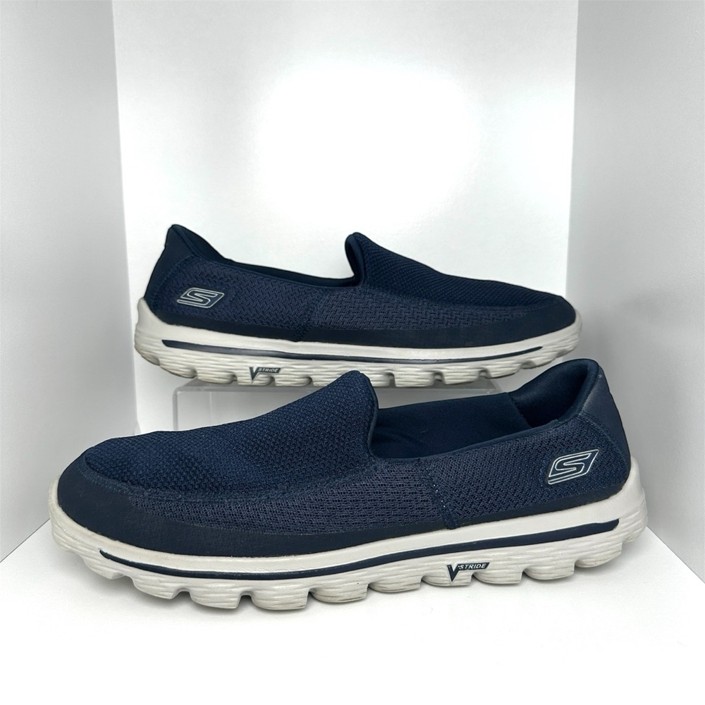 Skechers Women’s Memory Foam Blue Slip-Ons Mesh Casual Sneakers Size 10